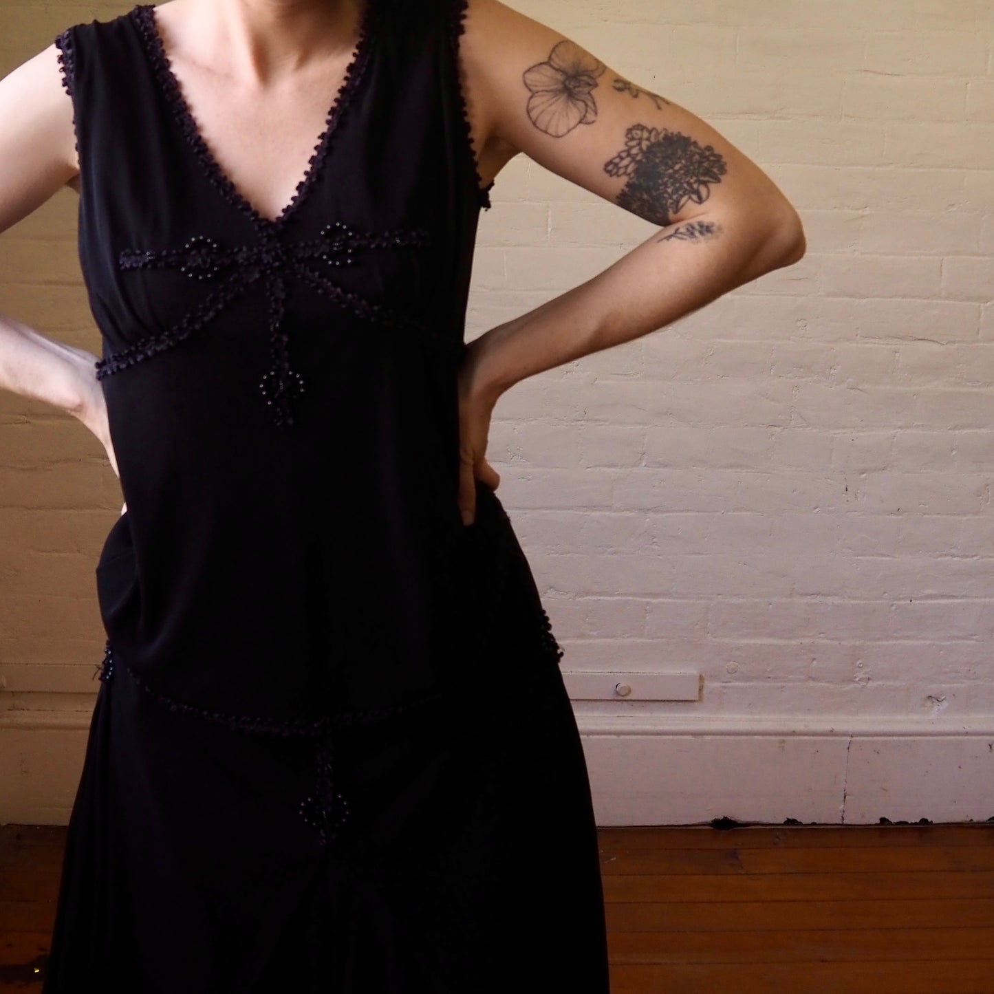 90's Beaded Black Dress