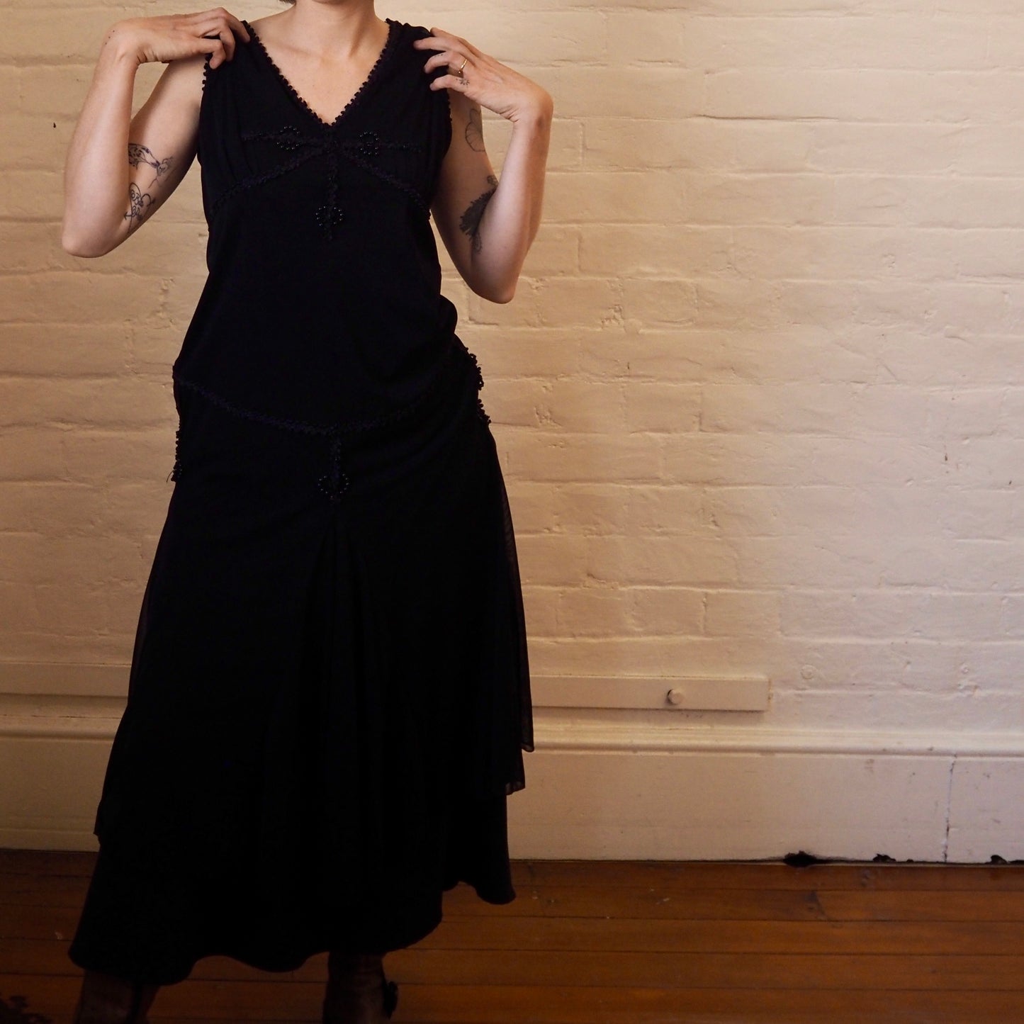 90's Beaded Black Dress